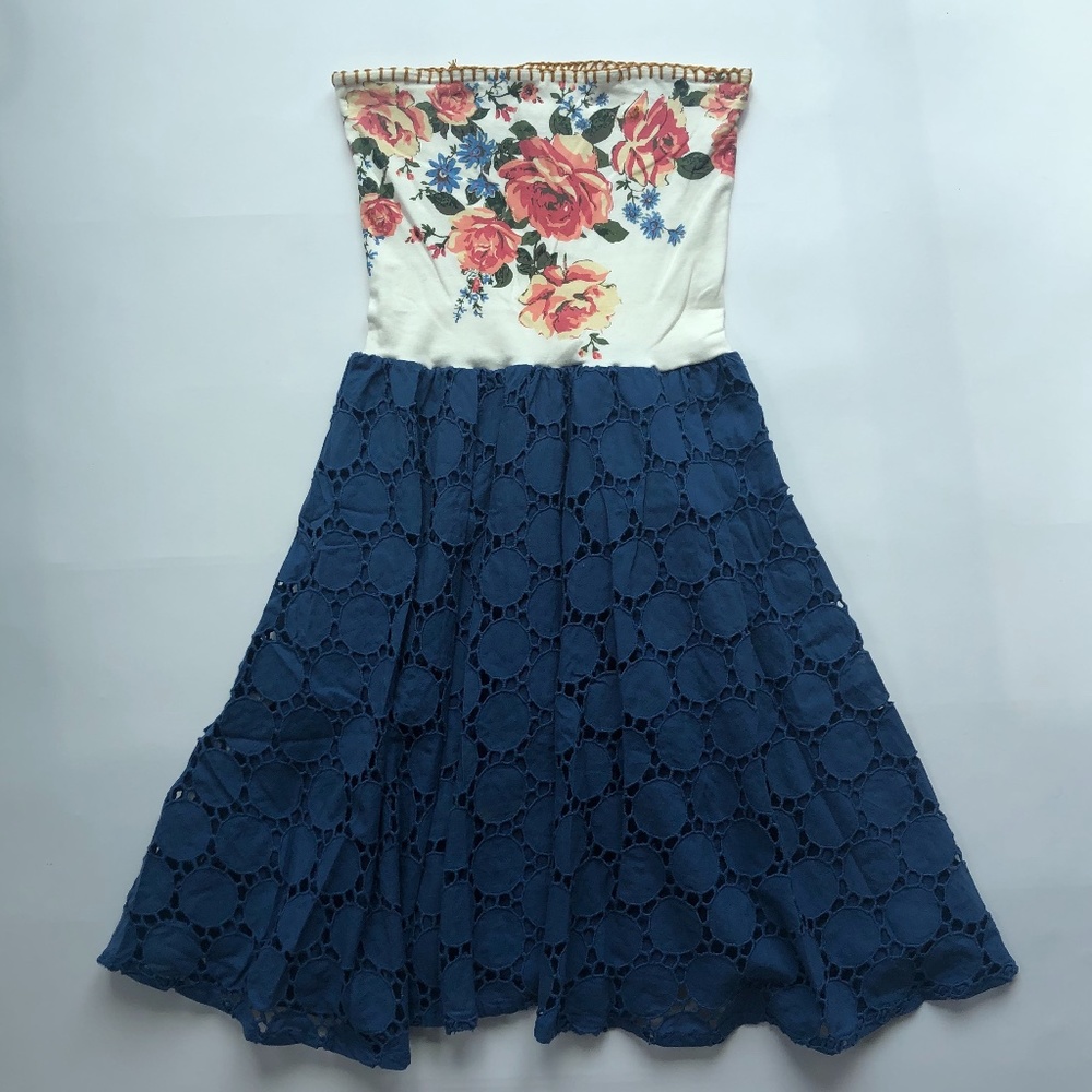 Modcloth Strapless Floral Print Eyelet Dress